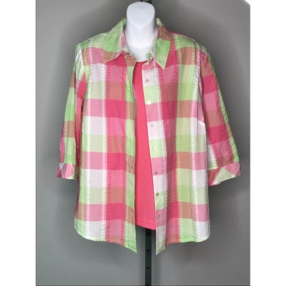 Alia Lot Womens 2 Button Front Shirts 16W & 2 Ribbed Tanks 2X Casual Vacation - Picture 2 of 9
